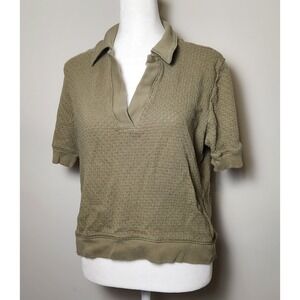 Madewell Short Sleeve Polo Top Women's Medium Olive Green Textured Knit